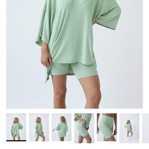 Foxy Kind Mint Matcha All Weekend Long Oversized Top and Shorts set